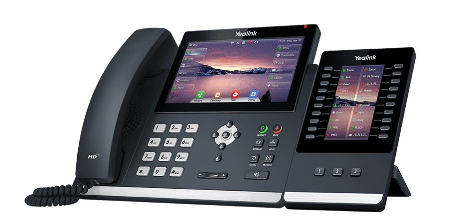 Yealink IP desk phone with expansion module, pre-configured for RingPlus